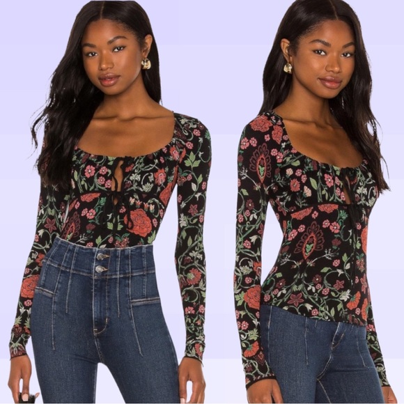Free People Tops - NWT Free People FP Make It Easy Long Sleeve Top Dark Knight Combo Floral Small